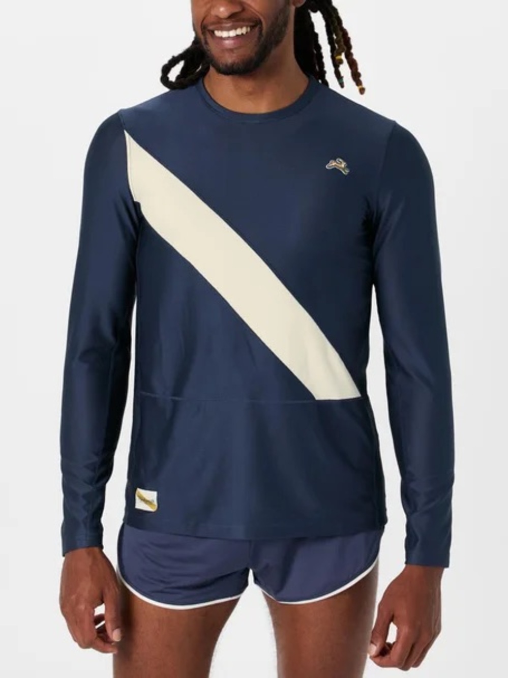 Tracksmith Cortlandt Men’s Long Sleeve Running Shirt Navy White Size Large